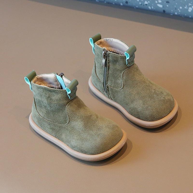 Toddler Kids Suede Ankle Boots Side Zip Soft Sole Non Slip Baby Walking Short Booties For Girls