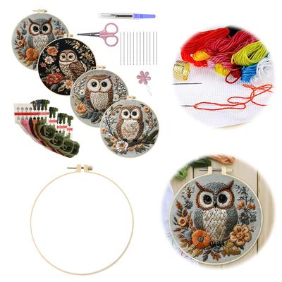 4 Pack Embroidery Kit with Embroidery Hoop Needles Threads Instruction Cross Stitch Set Cross Stitch Starter Kit for Adults