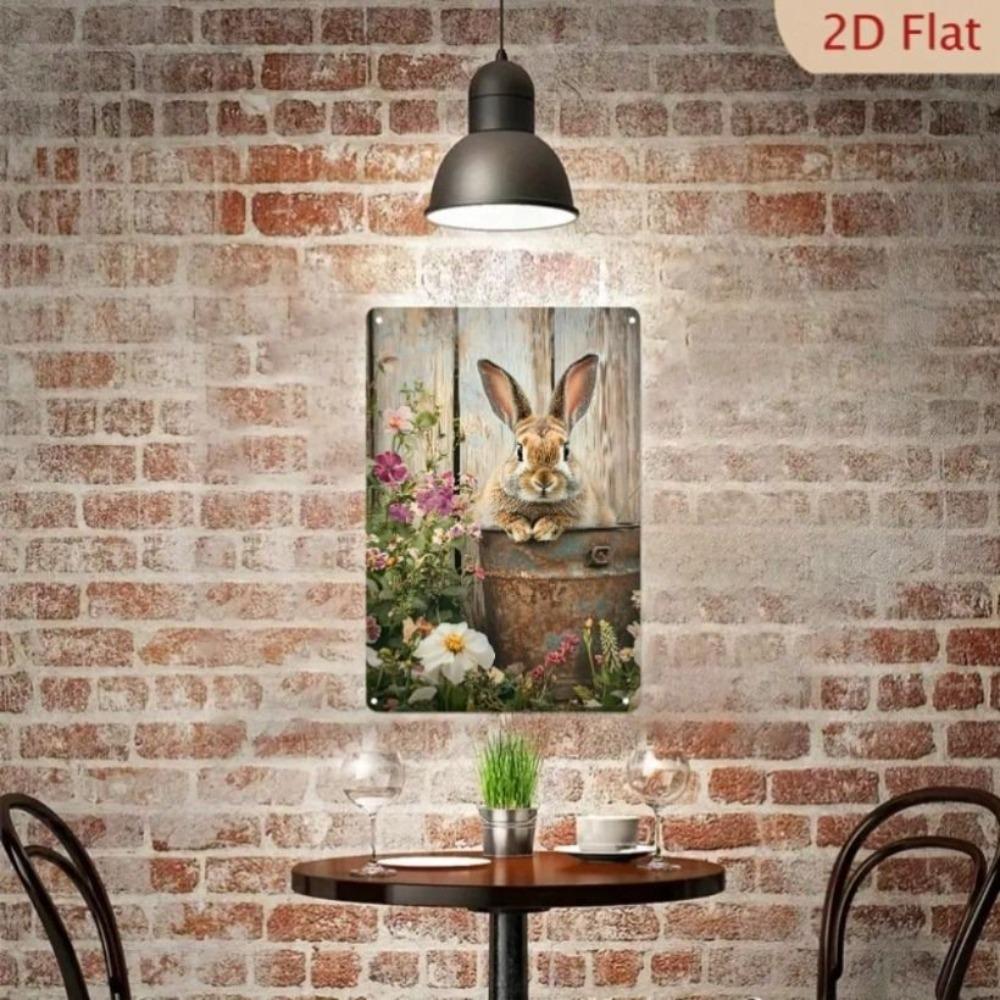 Vintage Metal Sign Rabbit Flower 8x12 Inch Wall Decor Indoor Outdoor