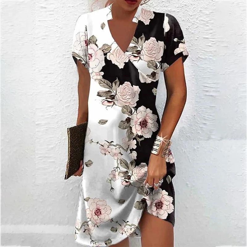 

Fashionable Bohemian Print Mini Dress Women sShort Sleeve L