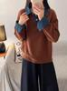 Cross-border Hot-selling Denim Sleeves Splicing Fake Two-piece Sweater Women's Autumn and Winter Women's Loose POLO Neck Knitted Sweater Women's