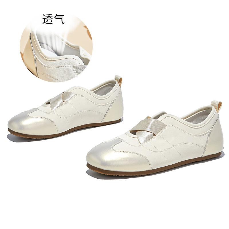 Customized Leather Little White Shoes Women's 2025 New Fashion Single Shoes Flat Bottom Cross Elastic Band Niche Single Shoes Ballet Style