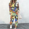 Women Crew Neck Long Sleeve Blouse And High Waist Wide Leg Trousers Two Piece Casual Suit