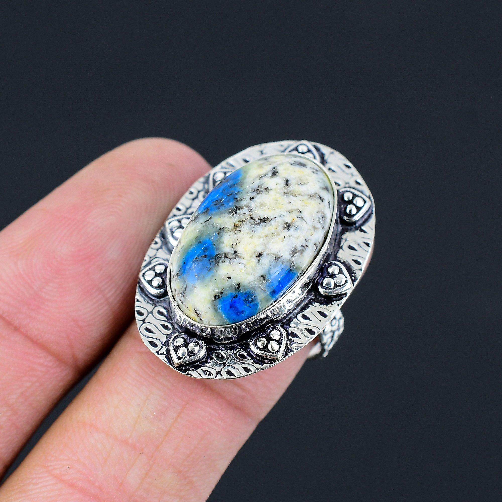 Womens day Sale 925 Sterling Silver Oval Natural K2 Jasper Multi Stone Ring US 8 8