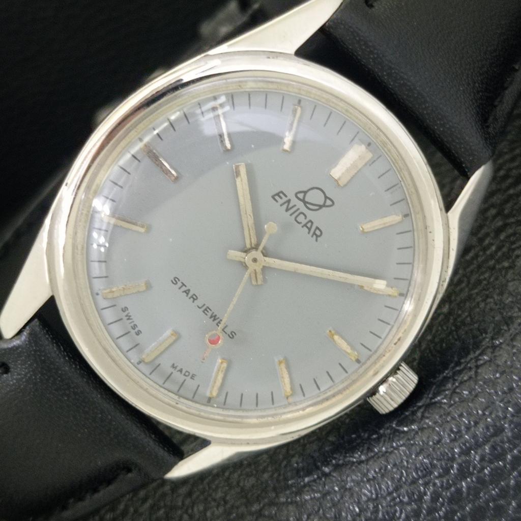 

VINTAGE ENICAR STAR JEWELS HAND-WINDING SWISS MENS GREY DIAL WATCH a703773-1 R213e-a703773