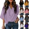 Women S Chiffon V Neck Blouse Loose Casual Mid Sleeve
