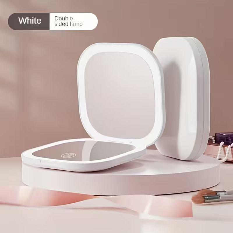 

1pc USB-Powered Fold Touch Control Dual-Light LED Makeup Mirror - Portable 5X Magnifying Vanity Mirror with Dual-Sided Lighting, білий