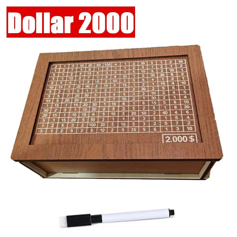 Euro Dollar Saving Money Box Handmade Wooden Cash Vault Piggy Bank with Money Goals Numbers for Kids Adults Gifts