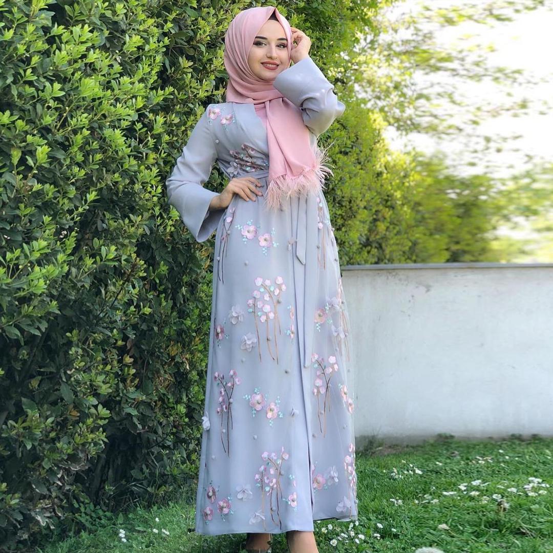 

Мусульманское женское платье макси, модное платье с цветочным принтом Баджу Джуба Муслима, платье с длинными рукавами, вечерние в Дубае, исламское платье M