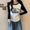 Plus Size Autumn Long Sleeve T-shirt with Retro Letter Print - Slimming and Versatile Base Layer Top