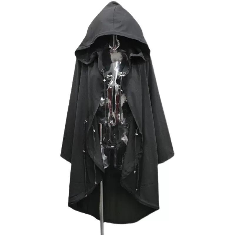 

2025 Hip Hop Punk Trench Coat Hooded Cloak Men Women Harajuku Casual Long Jacket Gothic Vintage Gabardina M чёрный