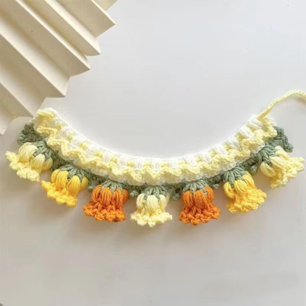 Pet Clothes Orchid Bell Flower Knitted Pet Collar Patchwork Sweet Pet Drool Scarf Lace-up Pet Drool Bib Cats