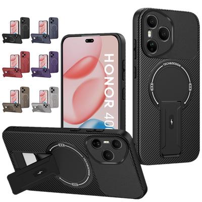 Husă de telefon tip armură cu model fibră de carbon Pentru Honor 400 Pro 400 Lite Capac Magnetic Încărcare Wireless Suport Pliabil Carcasă Spate Fundas