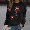 Sweatshirt Jumper Loose Fit Thick Autumn Winter Shiny Wine Cup Print Christmas Sweatshirt for Home