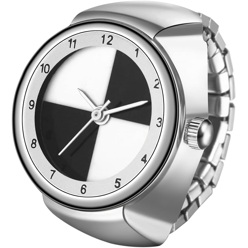 Ring Watch Finger Ring Waterproof Analog Watch Silver Free Size for Women and Men
