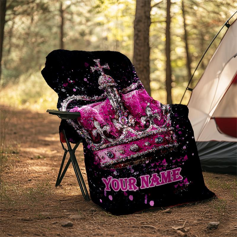 1PC Custom Name Royal Crown Artwork outdooor Flannel blankets Patterns Throw Blanket All-Season Soft Gift for Couch, Bed, Camping gifts