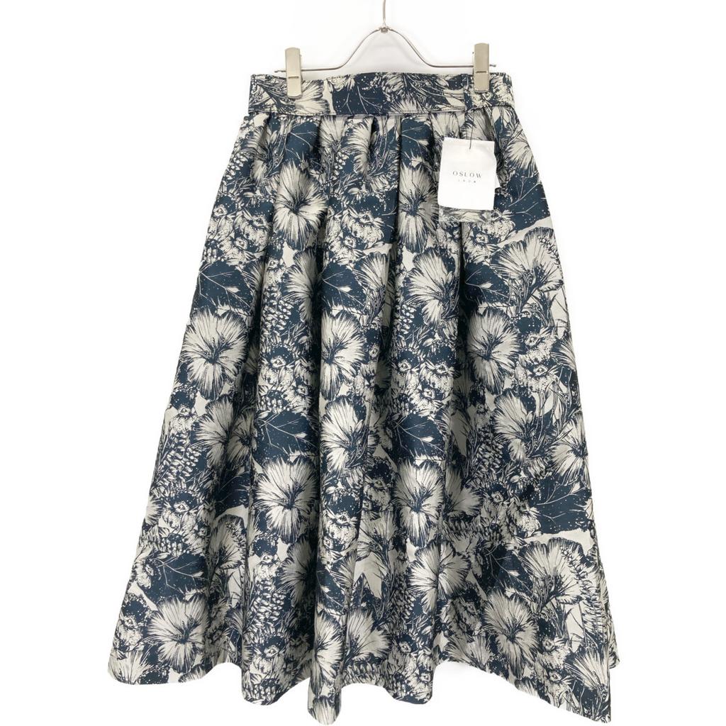 OSLOW [4802-090-221A] Botanical pattern flare skirt M Navy / SilverUsed