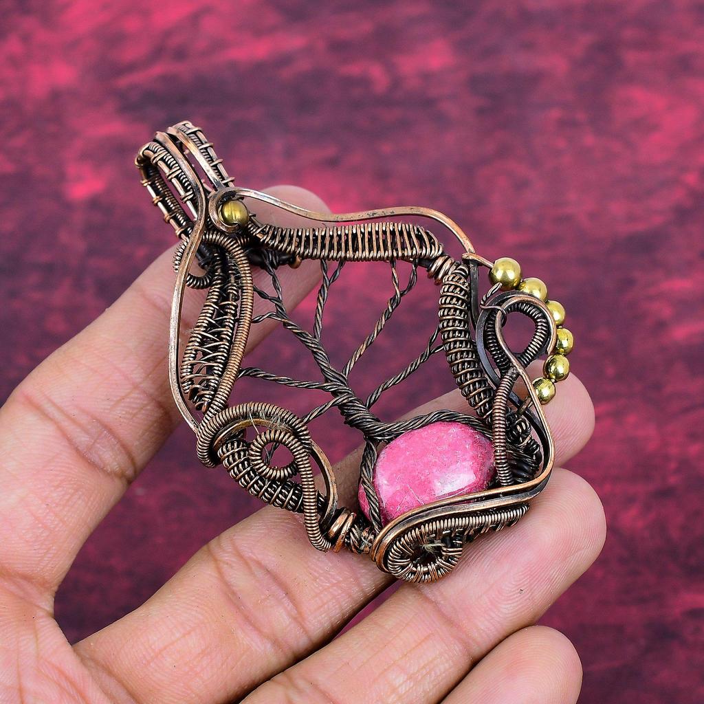 Tree Of Life Thulite Pendant Copper Wire Wrapped Jewelry Natural Gemstone Pendant