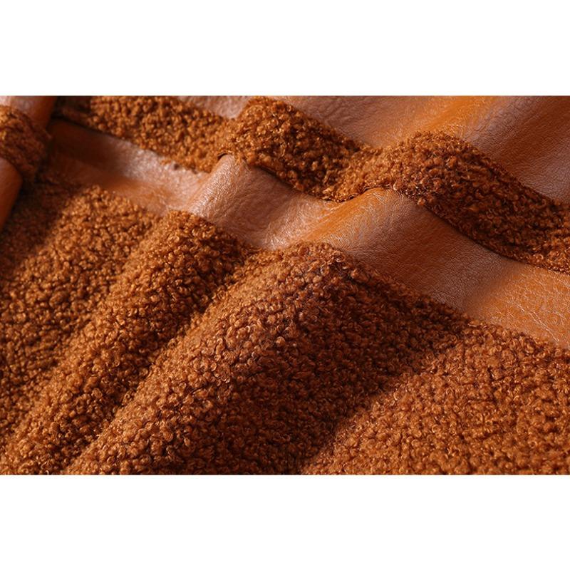 Winter mittellange samtverdickte Anzugkragen Reversible lose PU-Lederjacke für Damen