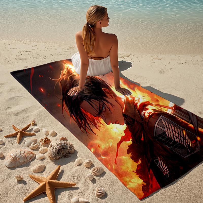 proof beach towel with a Attack on Titan2 pattern - soft,absorbent,quick-drying,machine washable - perfect for swimming,camping,bathing