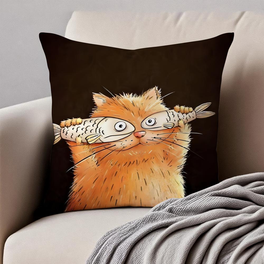 Expressive Hilarious Expressions Cats Oil Paint Cushion Cover Pillowcase Antidustmite Invisible Zipper Short Plush Sofa Cushion