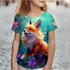 Kawaii Cartoon Animal Fox Kids Adult Printed T-shirt Summer Women's and Men's Casual Outdoor Girl and Boy Short Sleeve Tees Top