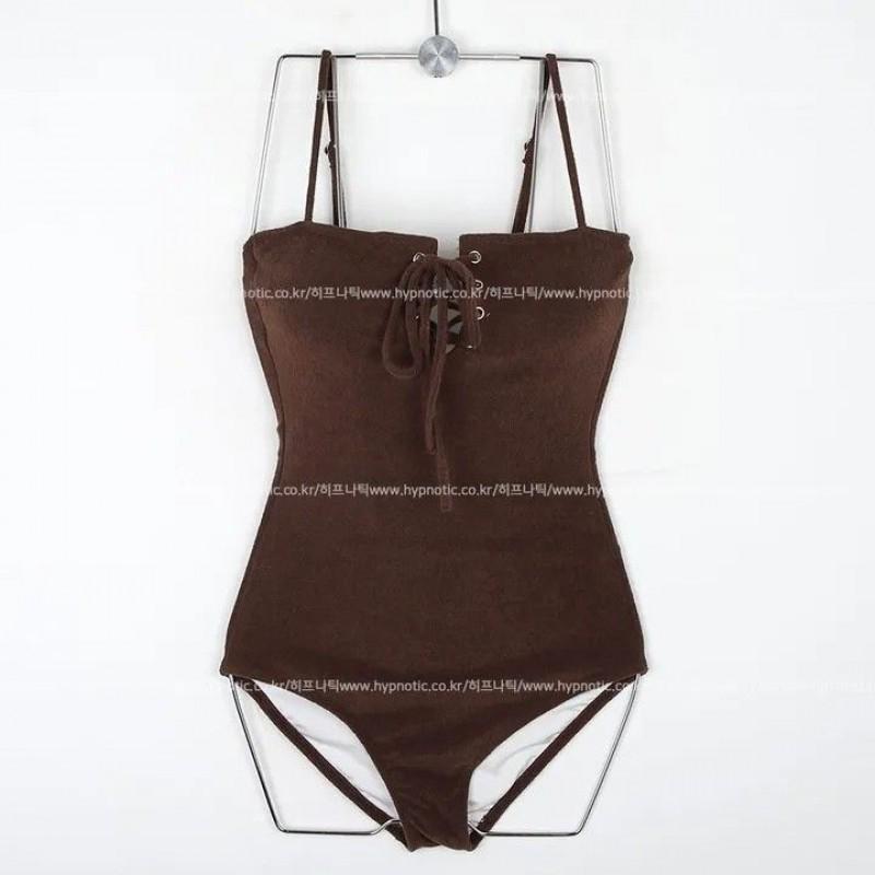 

South Korea Ins Pure Color Strap Simple One-piece Swimsuit Women s High-end Slightly Fat-looking Holiday L