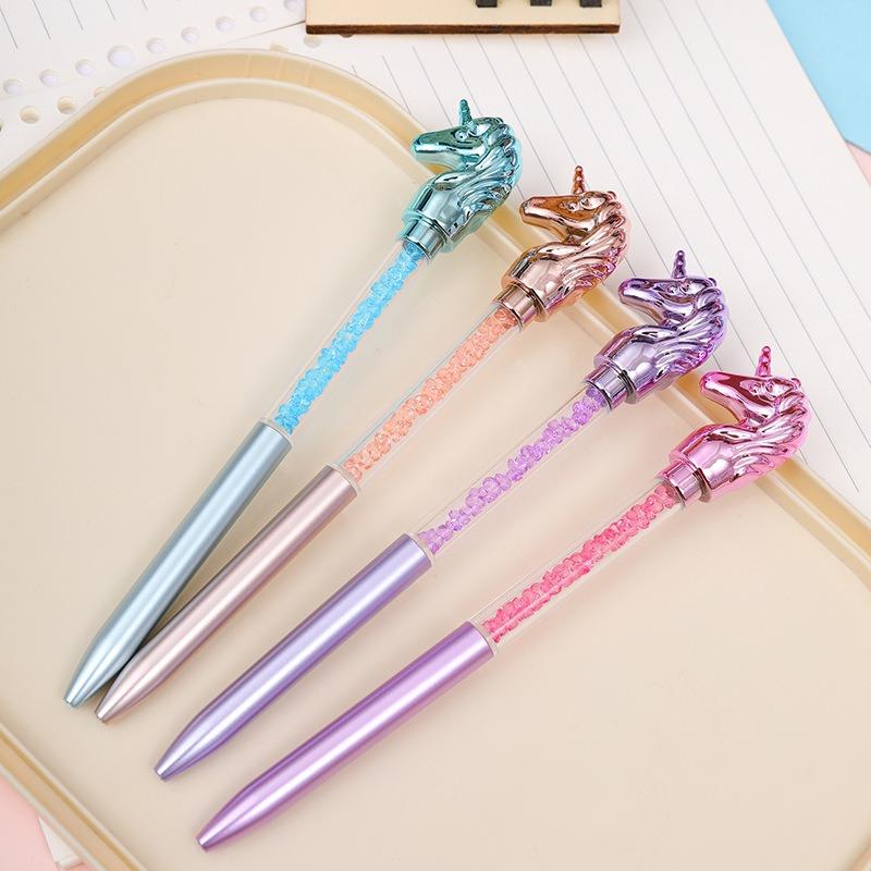 4Pcs Cute Unicorn Crystal Ballpoint Pens Creative Diamond Rotating Blue Writing Ballpoint Pen Unicorn Cat Love Style