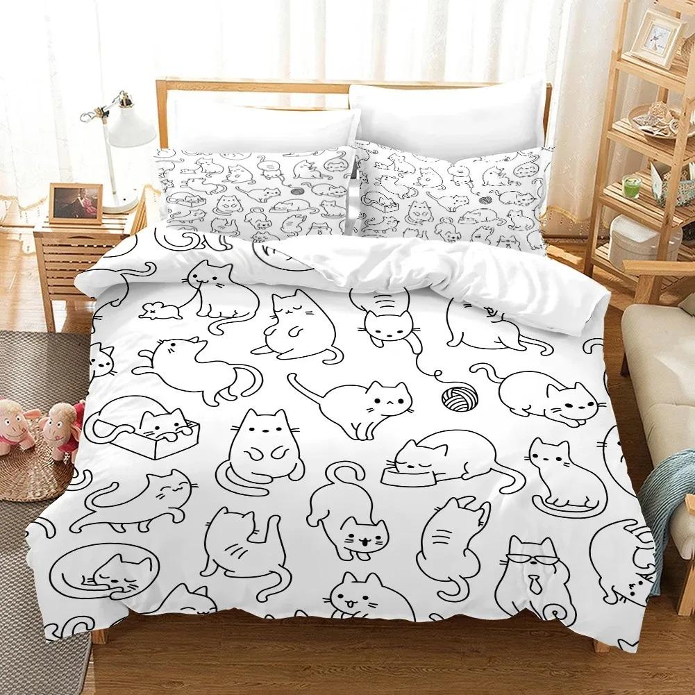Cats Soft Duvet Cover Set for Boy Girl Lovely Animal Printed Beding Set Pet Theme Warm Comforter Cover Pet Bedspread Comfortable Quilt Cover Set