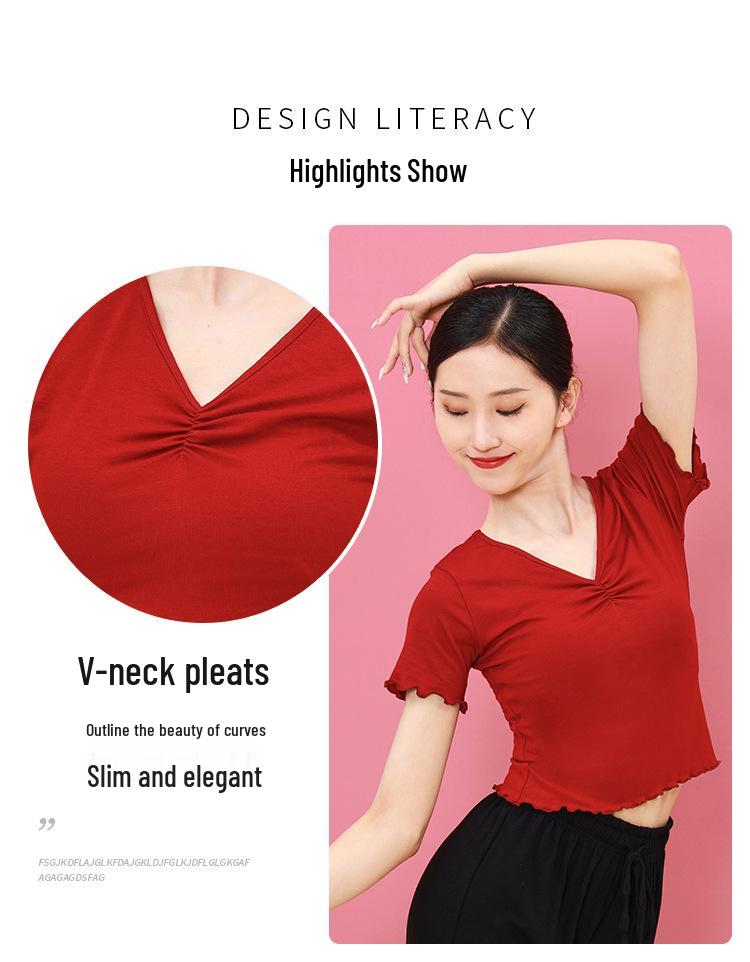 Huayu Women's Short Sleeve V-Neck Modal Dance Top for Adults