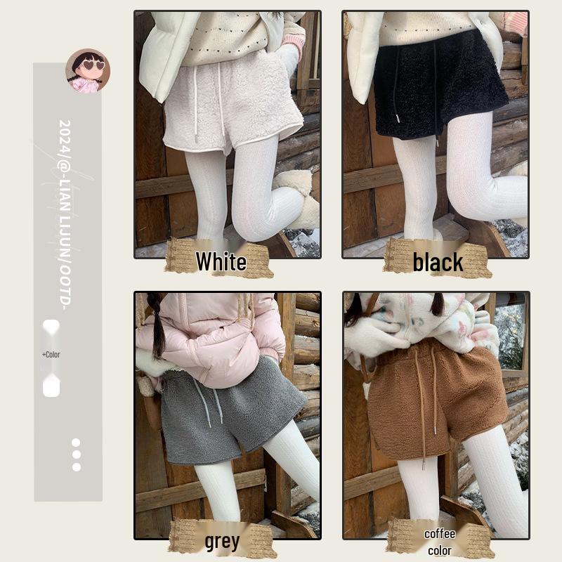 Women's High Waist Korean Style Lambswool A-line Bootcut Shorts