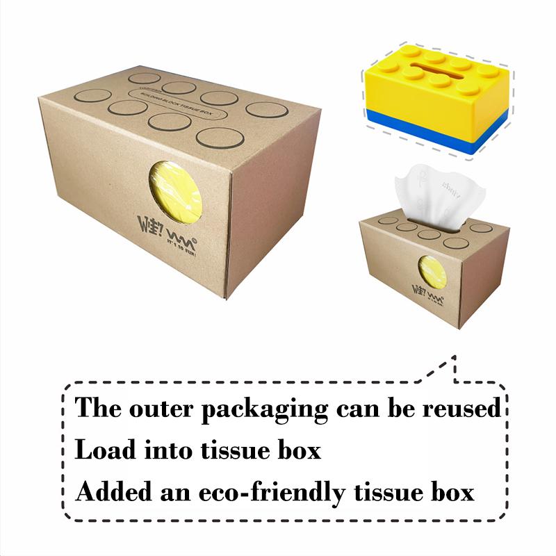 Double Color Building Block Tissue Box with Spring Wall Mounted Tissue Holder for Bathroom Kitchen Home Tissue Case Organizers