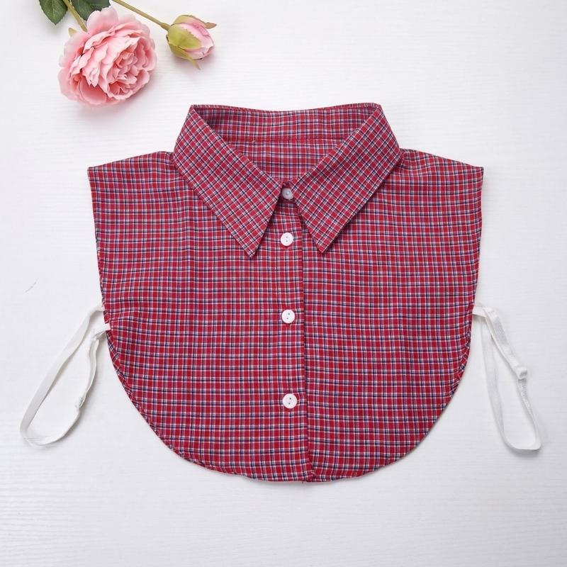 Check Pattern Detachable Faux Collar Shirt Collar Insert for Sweatshirt Layering with Pointed Collar and Front Style