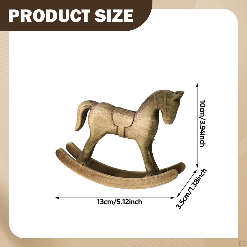 Rustic Rocking Horse Figurine Sculpture Ornament for Home Decor Countertop Cabinet TV Stand Tabletop