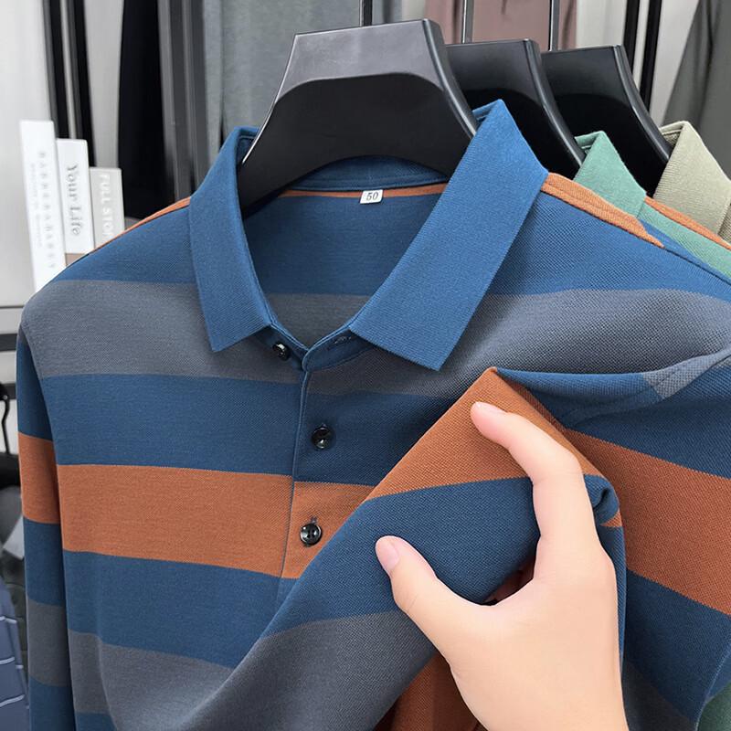 Firstview Men's Striped Cotton Long-Sleeve Polo Shirt