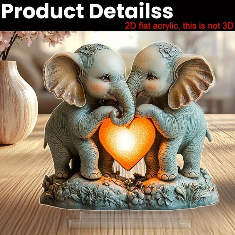 2D Flat Valentine's Day Elephant Couple Acrylic Desk Decor Plaque, Suitable for Wall Decoration, Porch, Room, Villa, Accents Home, Hallway, or Workpla