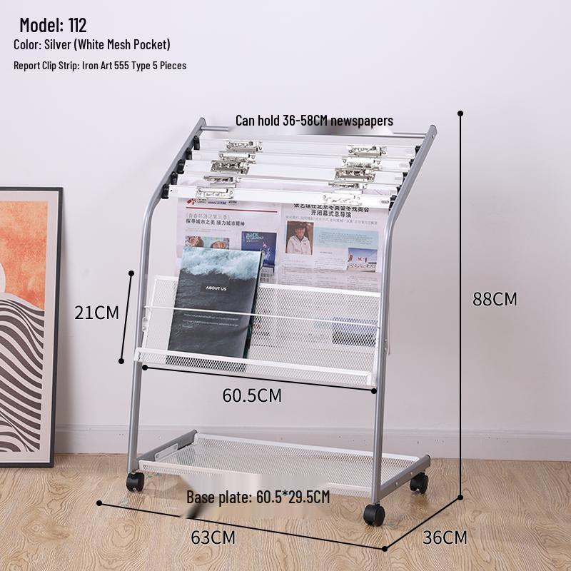 Floor-Standing Magazine, Newspaper, and Book Display Rack for Promotional Material and Office Storage