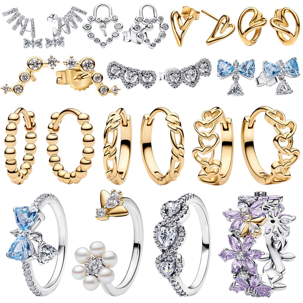 925 Silber Luxus Gold Sexy Schmetterling Ohrstecker Ringe Herz Schleife Stil Armband Anhänger Halskette Blume Frau Feinschmuck