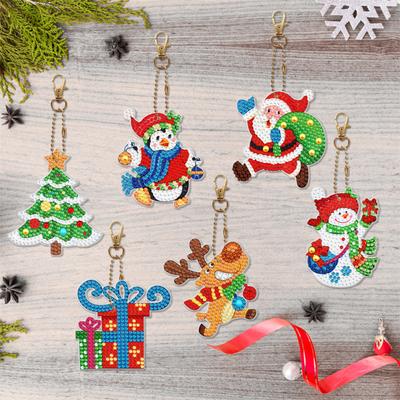6 piezas 5D DIY Kit de Pintura de Diamantes de Doble Cara Llaveros de Navidad Colgante Accesorios para Bolsos Cumpleaños