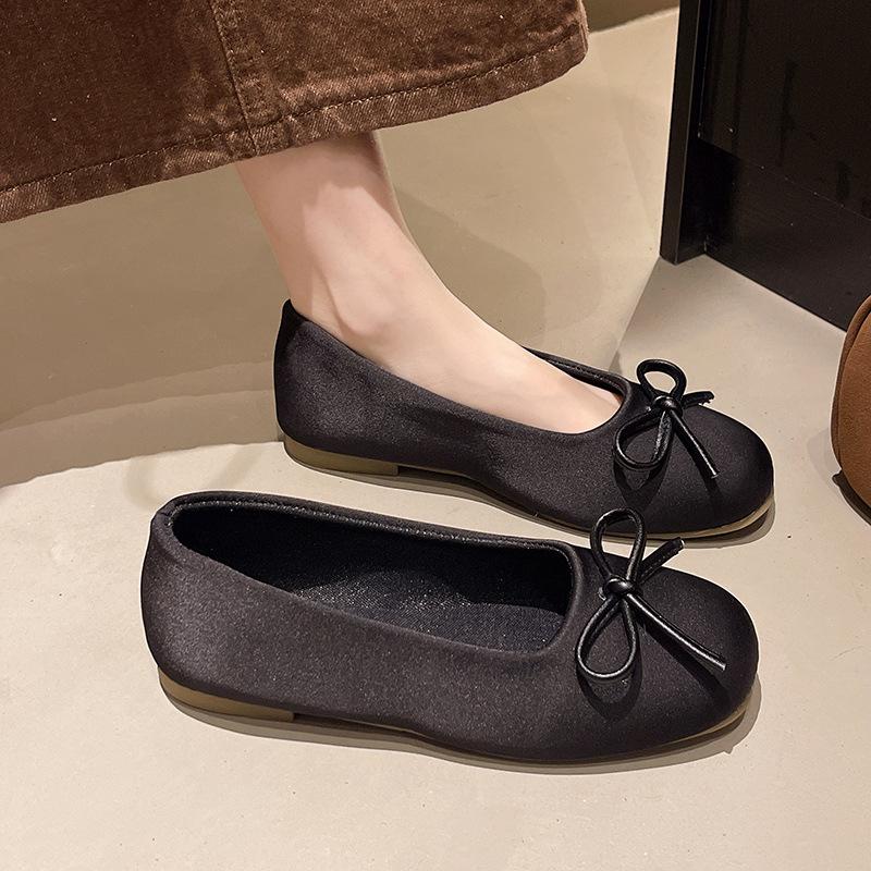 French bow round head ballet shoes fairy shoes flat gentle evening shoes summer new women's small single shoes