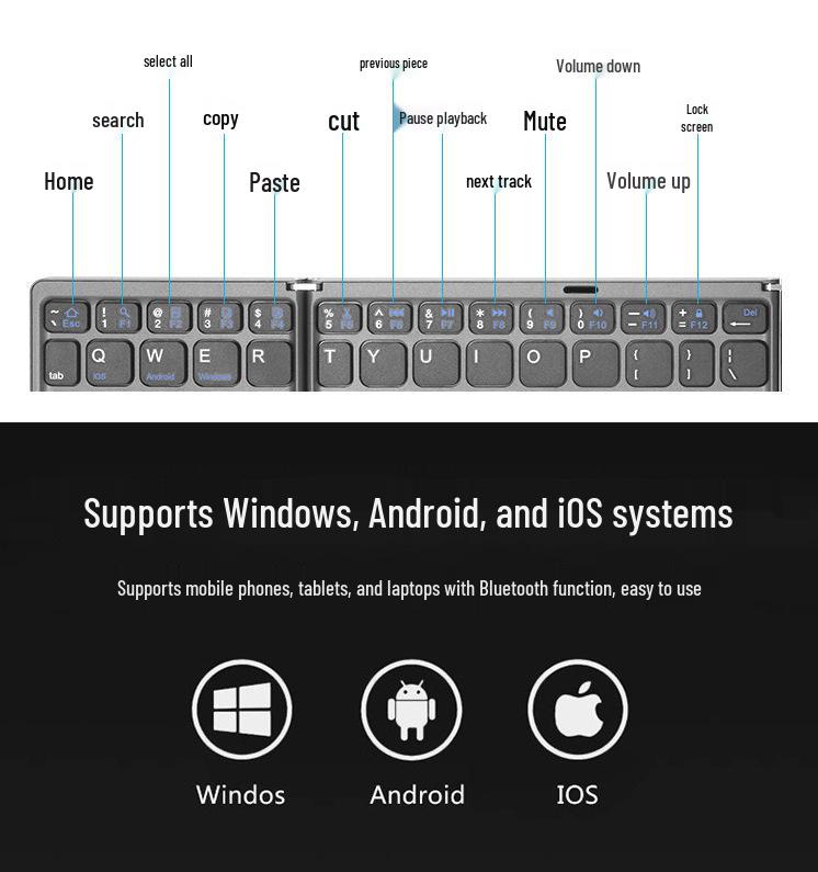 New B089 Portable Folding Wireless Bluetooth Keyboard, Universal Compatibility for Tablets, Phones, and Laptops