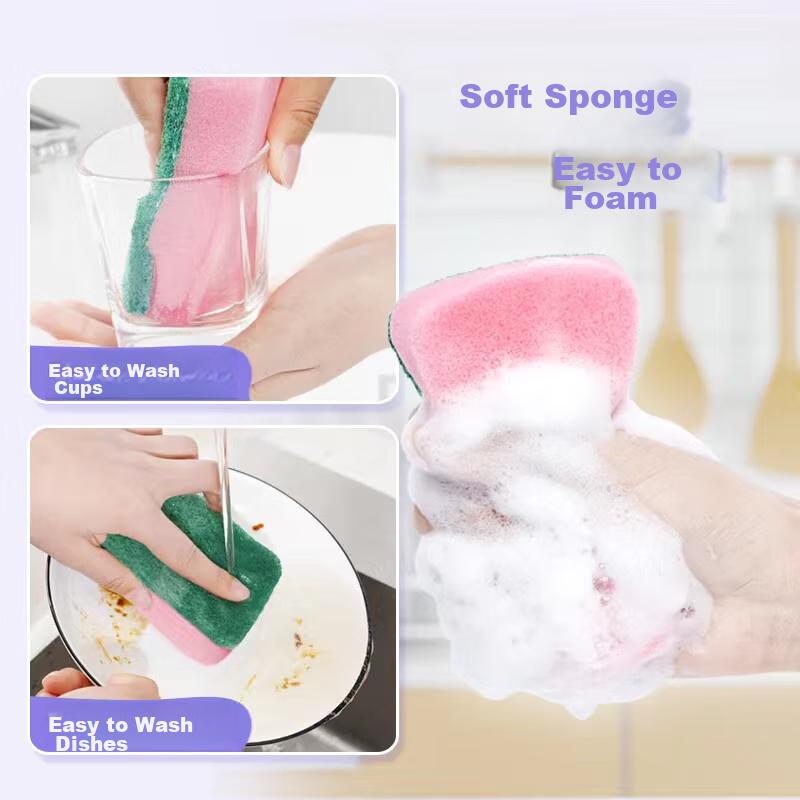 MIAOJIE Sponge Scouring Pad, 11*7cm, 12 Pieces, Four Colors for Different Uses, Degreasing Cloth, Kitchen Dishwashing Sponge