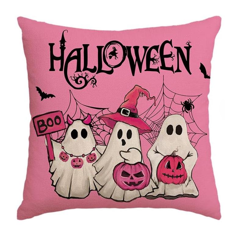 1pc Pink Halloween Cushion Cover Cute Ghost Pumpkin Printed Washable Cover Halloween Themed Party Living Room Bedroom Decoration