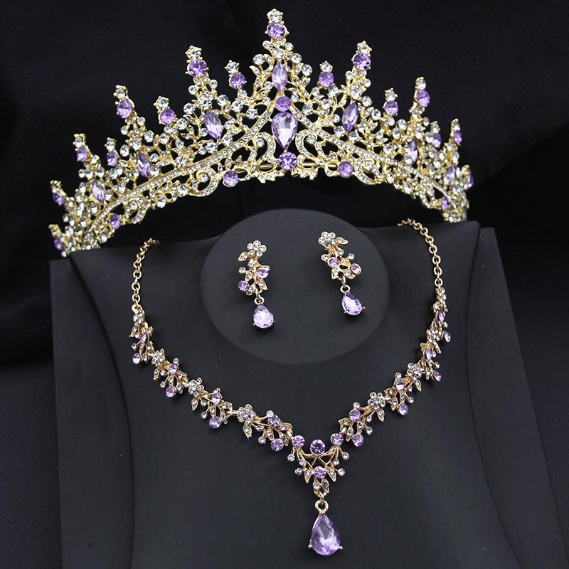 Bridai Crown Jewelry Sets for Women 3 Pcs Tiaras with Necklace Earrings Set Wedding Dress Prom Costume Accessory