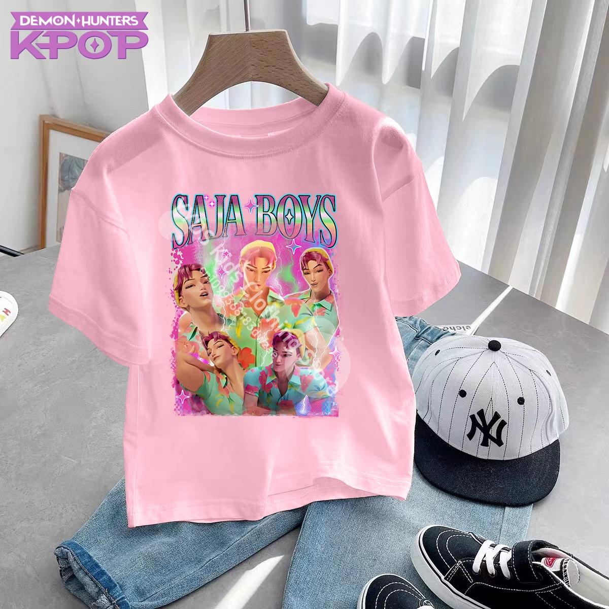 

Милые мультяшные футболки Saja для мальчиков Kpop Demon Hunters Футболка Детская для мальчика девочки Летняя с коротким рукавом Круглый вырез Топы Детская одежда 150