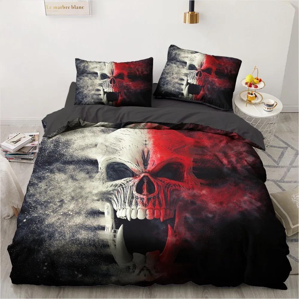 3D Skull Bedding Sets Duvet Quilt Cover Set Comforter Bed Linen Pillowcase King Queen Full Double Home Texitle