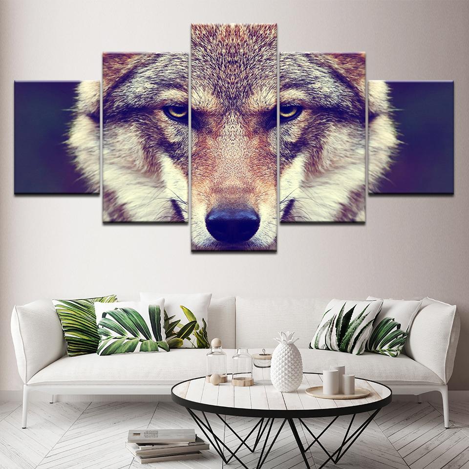Canvas Painting Wolf Live animal Wall Art Pictures 5 Pieces Modular Wallpapers Poster Print for living room Home Decor