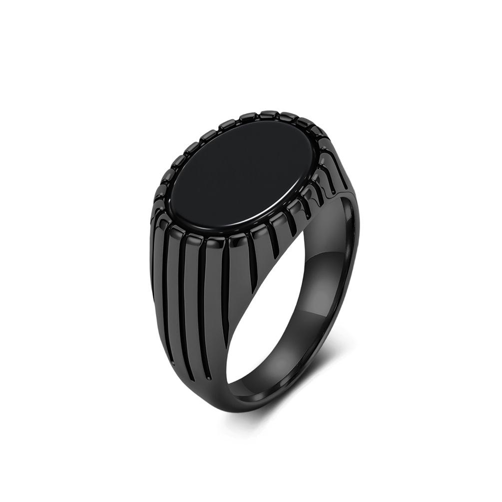 Men's Titanium Steel Black Gem Ring - Artistic Retro Hip Hop Non-Fading Jewelry
