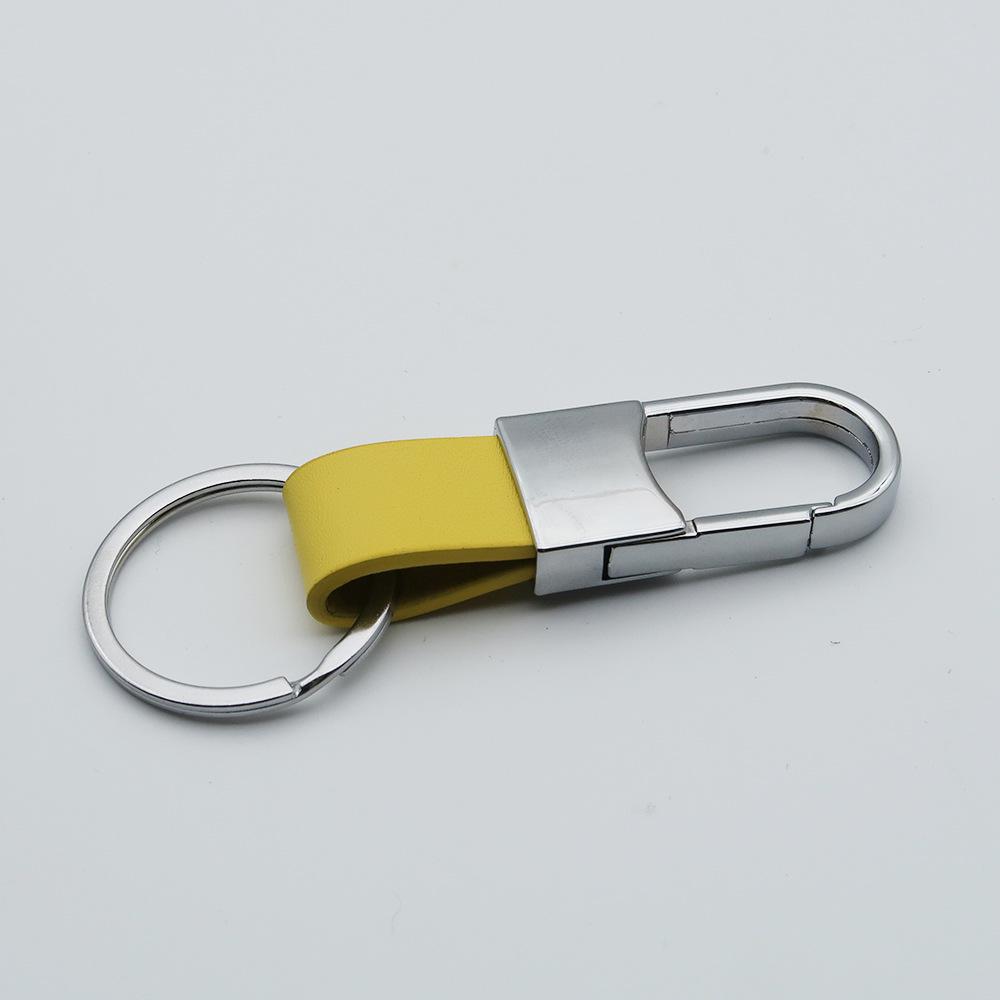 Men's Genuine Leather Car Keychain with Zinc Alloy Waist Clip and Customizable Laser Logo
