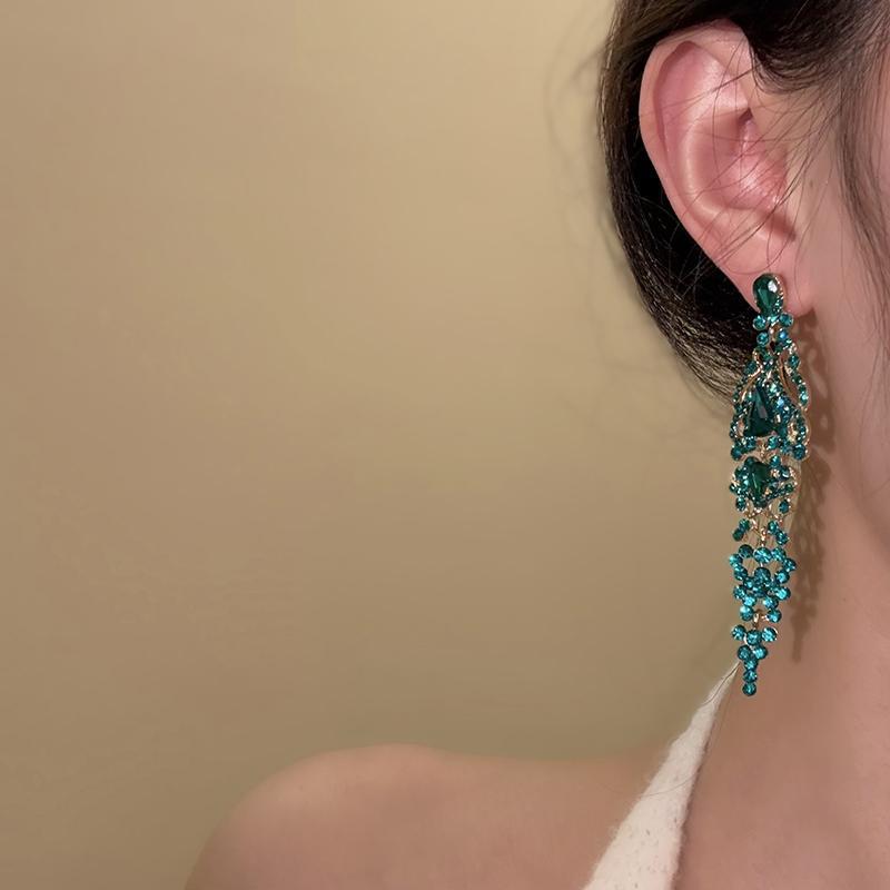 Diamond water drop hollow fringed earrings fashion temperament exquisite stud earrings niche versatile high-end earrings women